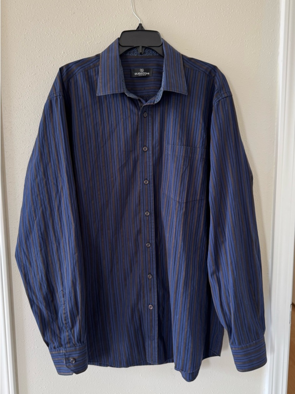 Bugatchi Uomo Men’s XXL Blue Striped Cotton Button Down Dress Shirt